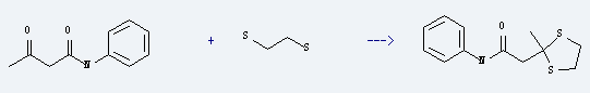 this chemical is used to produce 2-(2-methyl-[1,3]dithiolan-2-yl)-N-phenyl-acetamide by reaction with ethane-1,2-dithiol.